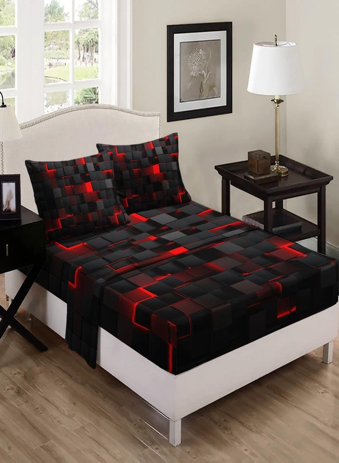 Nttopship Geometry 4 Pieces Bed Sheet Sets Queen Size,Red Black Bed Fitted Sheet Soft Bedding Sets with 16" Deep Pockets For Kids And Adults Bedroom Decor,Bedding Set 4 PCS(1 Fitted+1 Flat+2 Pillowcases) - Image 4