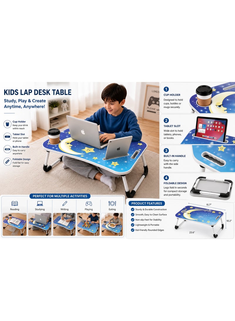 NUZKI Portable Folding Laptop Table With iPad And Cup Holder  Multi-functions Study Table, Bed Laptop Table 28x60x40cm - Image 4