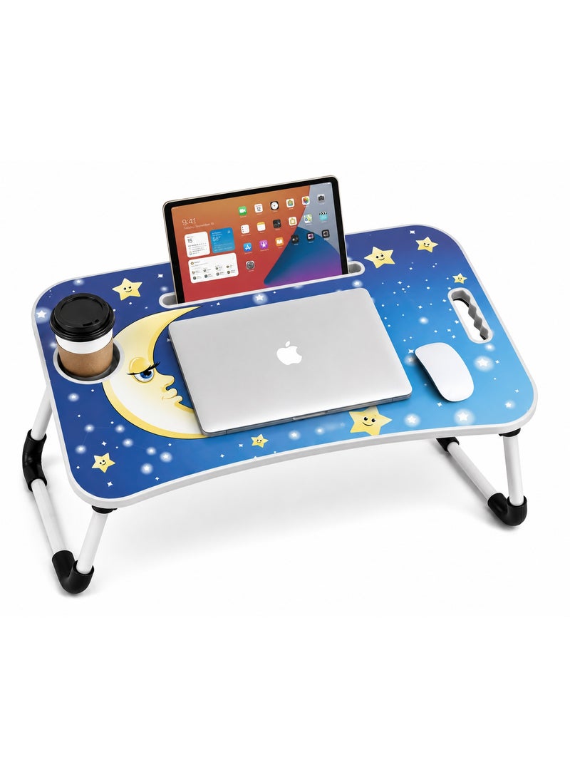NUZKI Portable Folding Laptop Table With iPad And Cup Holder  Multi-functions Study Table, Bed Laptop Table 28x60x40cm - Image 2