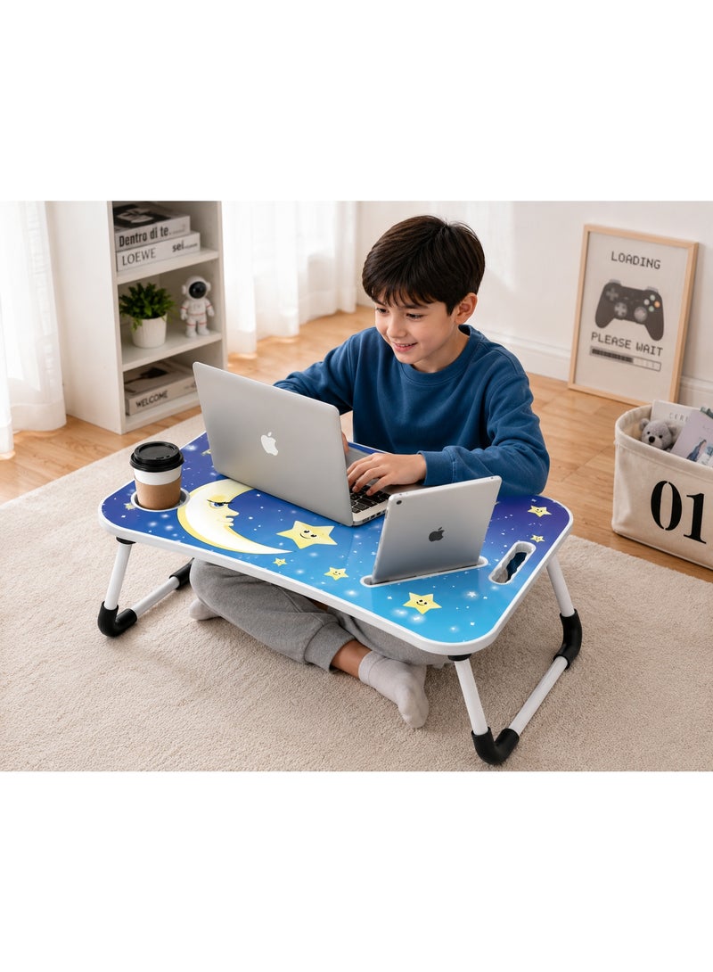 NUZKI Portable Folding Laptop Table With iPad And Cup Holder  Multi-functions Study Table, Bed Laptop Table 28x60x40cm - Image 3