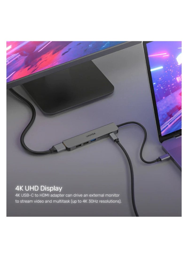 UNITEK - USB-C 5Gbps Hub 7-IN-1 with 4K HDMI and 100W Power Delivery - Image 1