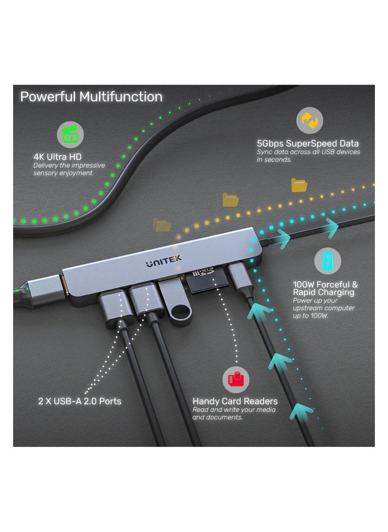 UNITEK USB-C 5Gbps Hub 7-IN-1 with 4K HDMI and 100W Power Delivery  - Image 5