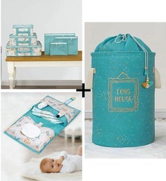 Mor Bebe Purple Bebe Baby 3-Piece Combination Set Dirty Basket & Suitcase Organizer & Bottom Opener (Blue) 