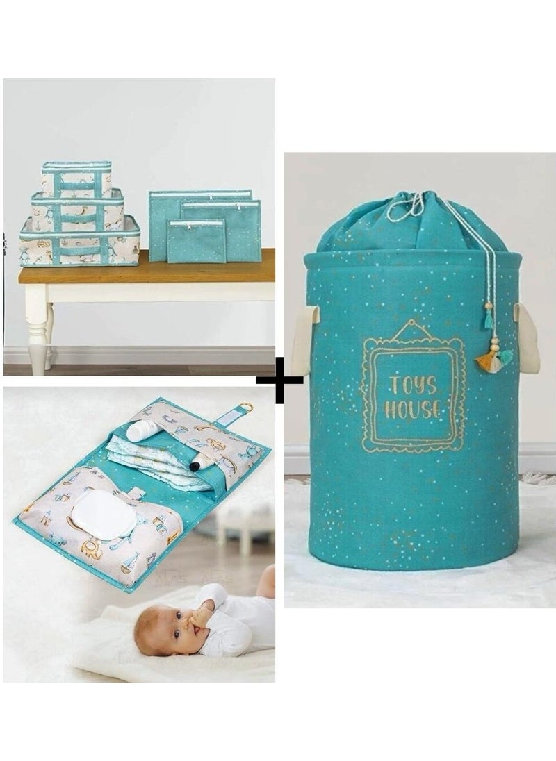 Mor Bebe - Purple Bebe Baby 3-Piece Combination Set Dirty Basket & Suitcase Organizer & Bottom Opener (Blue) - Image 1