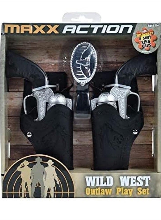 Sunny Days Entertainment Maxx Action Wild West Outlaw Play Set – 5 Piece Western Toy for Kids | Cowboy Sheriff Cap Blaster with Holster and Adjustable Belt | Ring Caps Sold Separately - Image 1