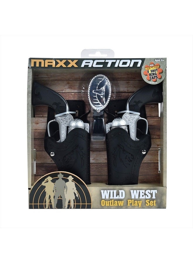 Sunny Days Entertainment Maxx Action Wild West Outlaw Play Set – 5 Piece Western Toy for Kids | Cowboy Sheriff Cap Blaster with Holster and Adjustable Belt | Ring Caps Sold Separately - Image 2