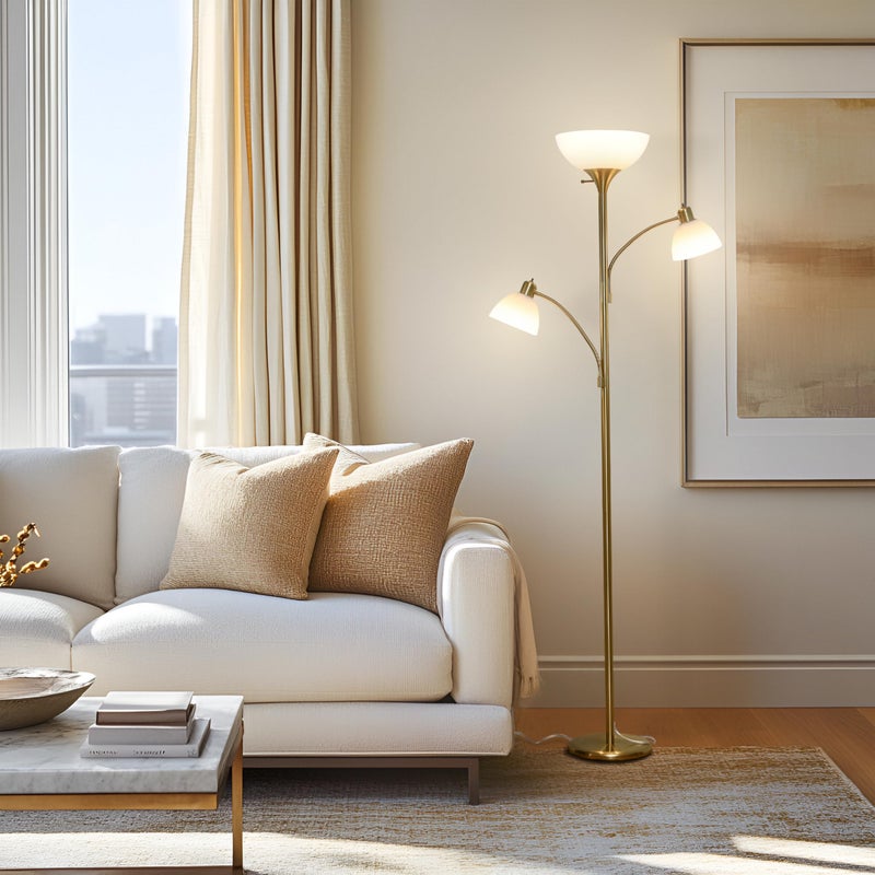 Brightech Sky Dome Double LED Floor lamp, Torchiere Super Bright Floor Lamp with 2 Reading Lamps for Living Rooms & Offices - Dimmable Tall Standing Lamp for Bedroom Reading - Tall Brass Pole - Image 5
