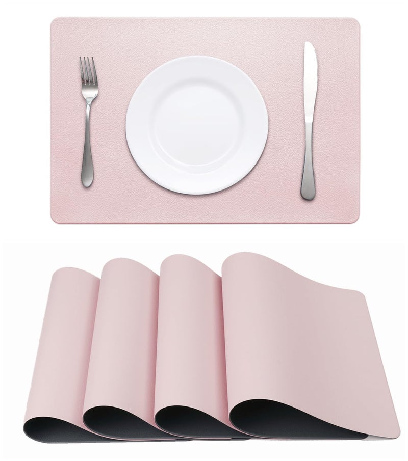 HeloHo Faux Leather Placemats HeloHo Pink and Grey Table Place Mats Set of 4 Waterproof Oilproof Heat Stain Resistant Washable Wipeable Placemat for Kitchen Dining Table Decoration Indoor Outdoor - Image 1