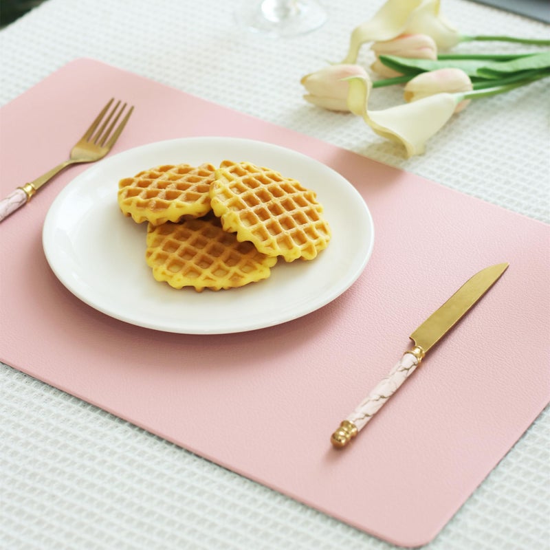 HeloHo Faux Leather Placemats HeloHo Pink and Grey Table Place Mats Set of 4 Waterproof Oilproof Heat Stain Resistant Washable Wipeable Placemat for Kitchen Dining Table Decoration Indoor Outdoor - Image 5