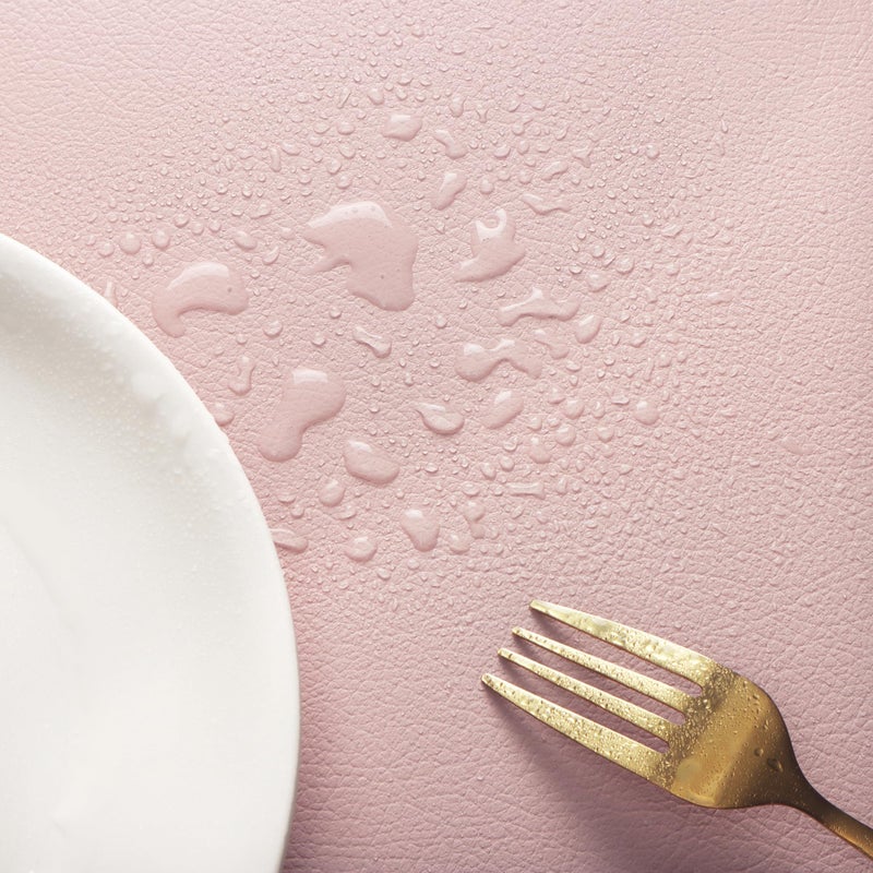 HeloHo Faux Leather Placemats HeloHo Pink and Grey Table Place Mats Set of 4 Waterproof Oilproof Heat Stain Resistant Washable Wipeable Placemat for Kitchen Dining Table Decoration Indoor Outdoor - Image 4