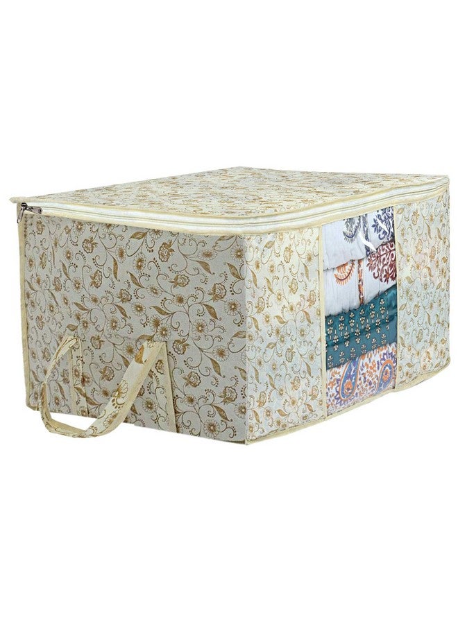 Kuber Industries Non-Woven Rectangular Metallic Printed Non Woven Underbed Storage Bag|Large Storage Organiser|Blanket Cover With Transparent Window|Size 65 X 47 X 34 Cm (Extra Large, Cream) - Image 2
