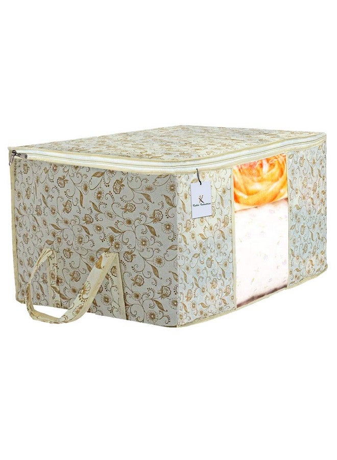 Kuber Industries Non-Woven Rectangular Metallic Printed Non Woven Underbed Storage Bag|Large Storage Organiser|Blanket Cover With Transparent Window|Size 65 X 47 X 34 Cm (Extra Large, Cream) - Image 3