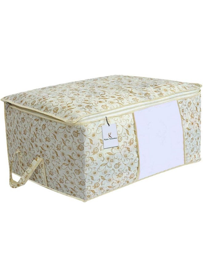 Kuber Industries Non-Woven Rectangular Metallic Printed Non Woven Underbed Storage Bag|Large Storage Organiser|Blanket Cover With Transparent Window|Size 65 X 47 X 34 Cm (Extra Large, Cream) - Image 4