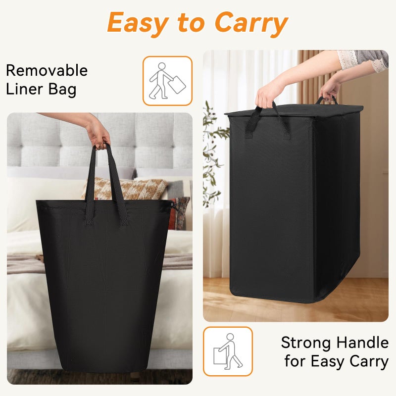 Chrislley 140L Laundry Hamper 2 Section, Double Laundry Basket with Lid, Large Dirty Clothes Hamper with Removable Liner Bags, Collapsible Laundry Organizer for Bedroom, Dorm,Black - Image 5
