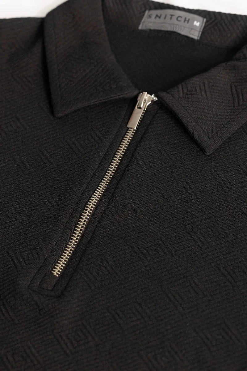 SNITCH ZipPolo Black Printed Polo T-shirt