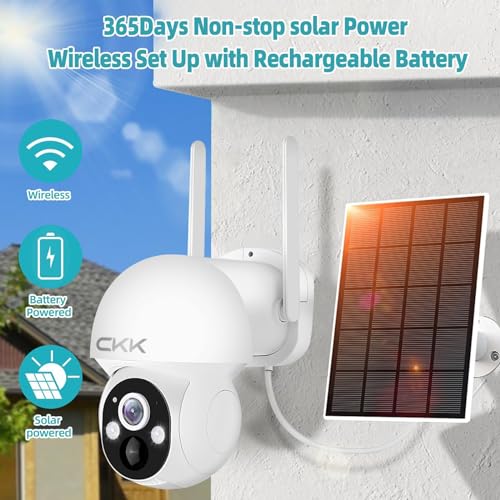 CKK 2.5K 4pcs Solar Security Camera System Wireless Outdoor with 128GB Card,360PTZ, PIR Motion Detection, Color Night Vision, 2-Way Talk, IP66 Waterproof, Audible & Floodlight Alarm for Home and Yard - Image 2