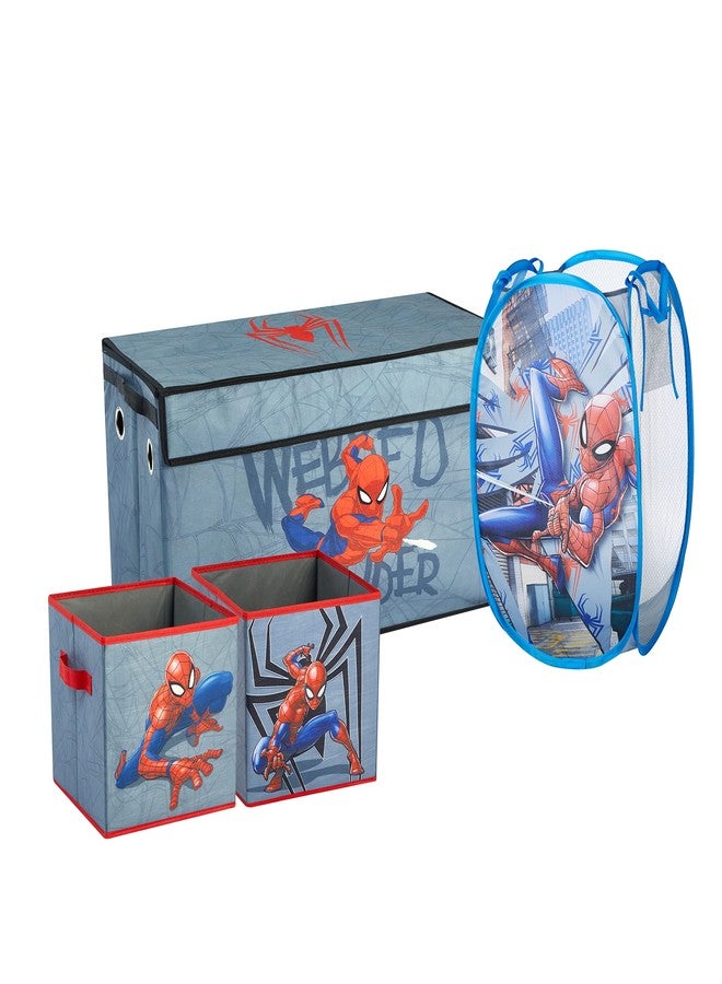 Idea Nuova Marvel Spiderman 4 Piece Collapsible Storage Solution Set with Pop Up Hamper, Collapsible Storage Trunk and 2 Collapsible Storage Cubes - Image 1