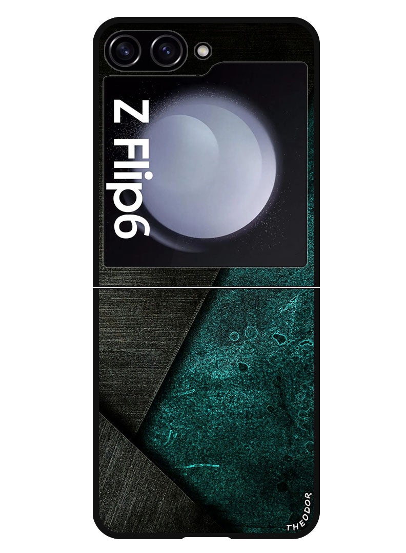 Theodor Protective Case Anti Scratch Shock Proof Bumper Cover For Samsung Galaxy Z Flip 6 Black Dark Green Pattern - Image 1