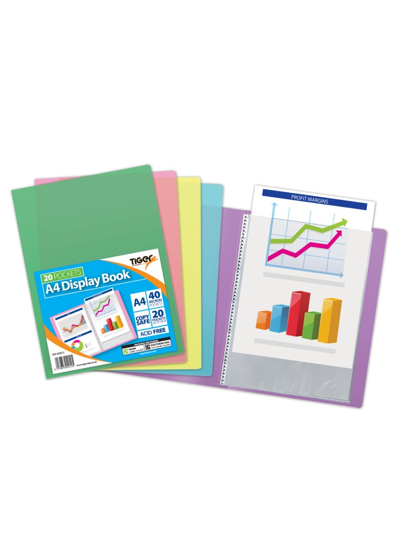 TIGER A4 20 pkt Flexi Display Book Assorted Pastel Colours - Image 1