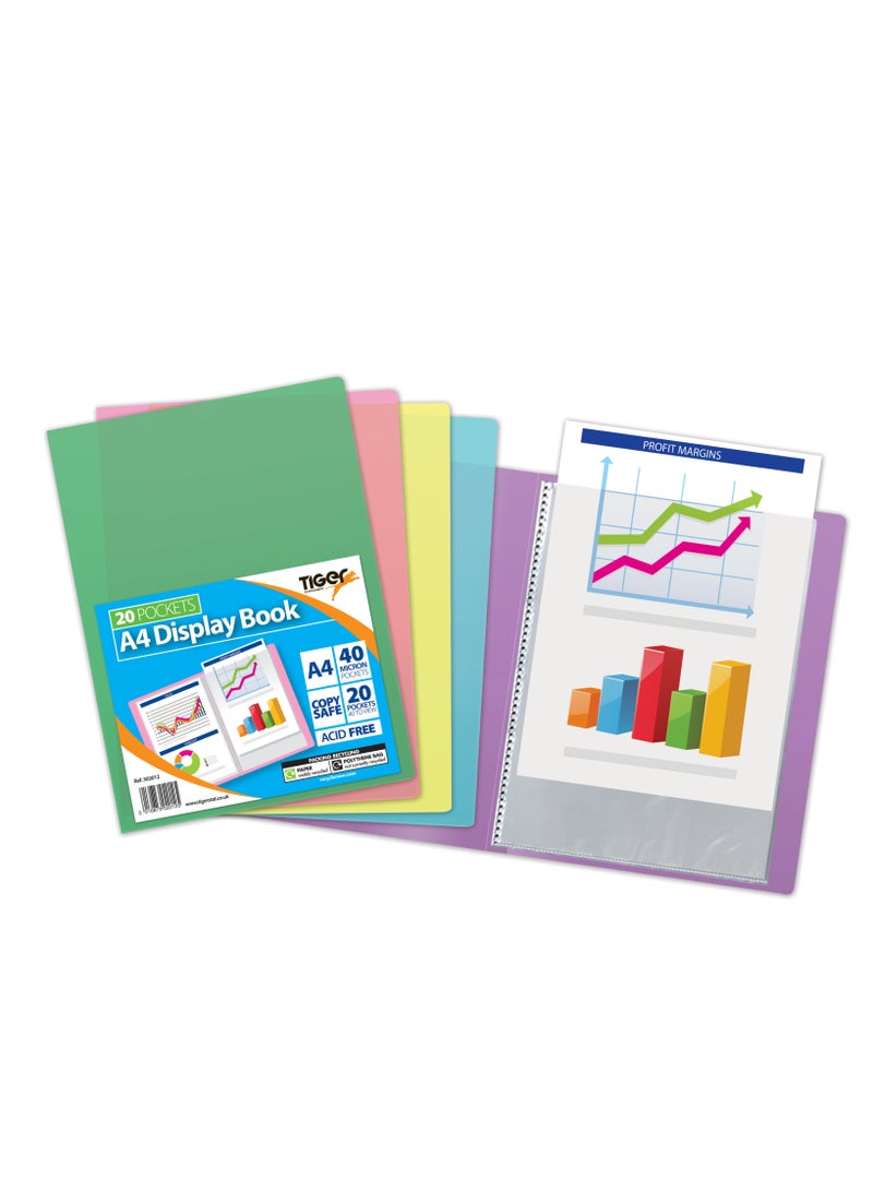 TIGER A4 20 pkt Flexi Display Book Assorted Pastel Colours - Image 2