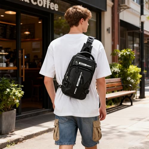 SEAFEW Small Black Sling Crossbody Bag for Men Women Tactical Backpack Shoulder Daypack Mini AntiTheft Motorcycle Chest Bags Small One Strap Backpack for Casual Travel Hiking Outdoor Sports School - Image 3