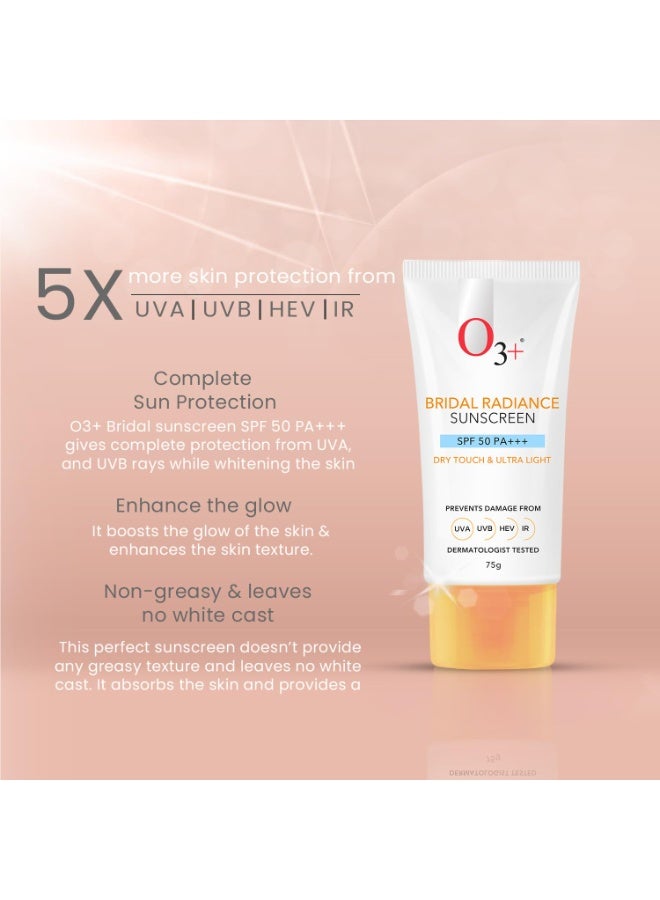 O3+ Radiance Skincare Combo With Bridal Facial Kit Vitamin C Glowing Skin 136g,Bridal Radiance Facewash 75g & Sunscreen 75g - Image 3