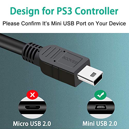 SCOVEE PS3 Controller Charger Cord 2 Pack 10ft PS3 Charger Cable for Sony PlayStation 3 Controller DualShock 3 PS Slim PS Move Wireless Game RemoteLong Mini USB Cable Charging Data Wire - Image 3