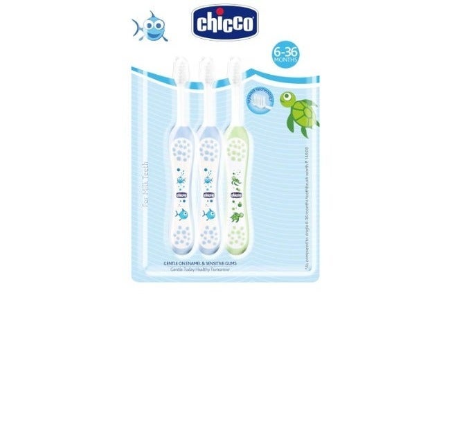 Chicco Toothbrush 6-36M- 3 Pack- Blue & Green, manual, kid - Image 2