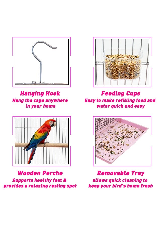MAJIBAO Heavy-Duty Bird Cage with Hanging Hook, Durable Metal Wire, and Portable, 54 cm Parrot Cage with Perch, Feeding Cups, and Removable Tray, Indoor Bird House for Cockatiels and Small Birds (Silver) - Image 3