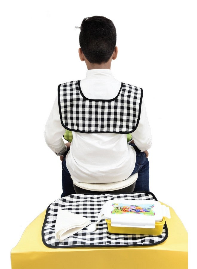 Switchon Waterproof Cotton Checks Design Multi Purpose Apron with Cloth Plate for Kids - Black and White, Proudly Made in India - Image 3