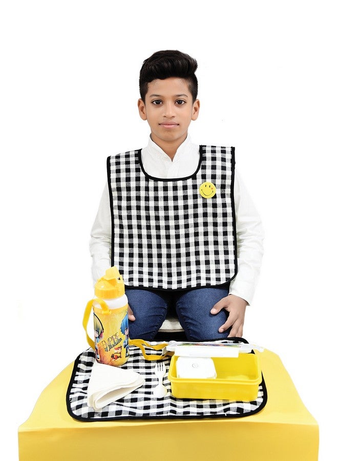 Switchon Waterproof Cotton Checks Design Multi Purpose Apron with Cloth Plate for Kids - Black and White, Proudly Made in India - Image 2
