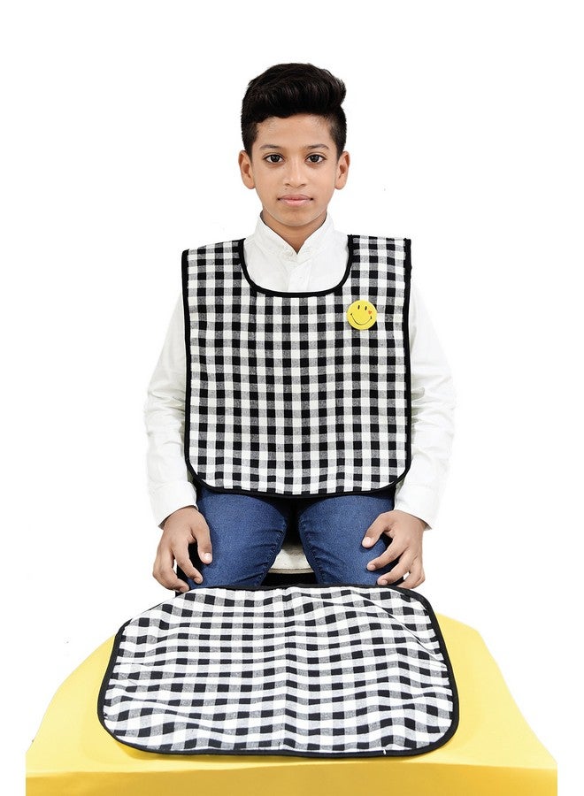 Switchon Waterproof Cotton Checks Design Multi Purpose Apron with Cloth Plate for Kids - Black and White, Proudly Made in India - Image 1