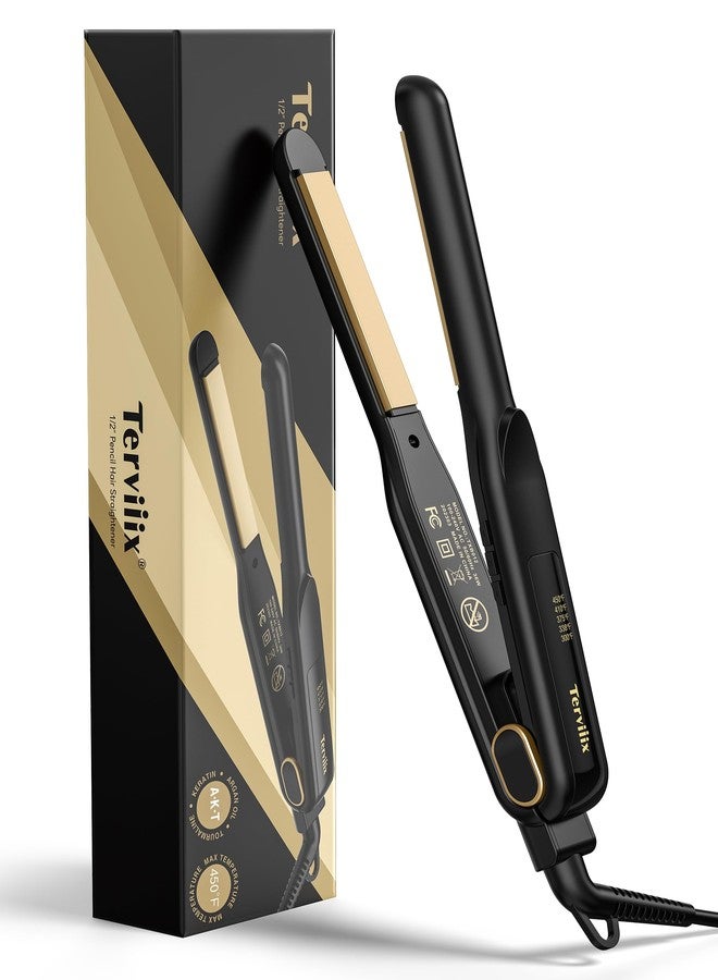 Terviiix 1/2 Inch Flat Iron for Short Hair, Small Hair Straightener and Curler 2-in-1 for Pixie Cuts & Touch-Ups, Rounded Edge Mini Flat Iron for Men and Women, Dual Voltage Travel-Friendly - Image 1