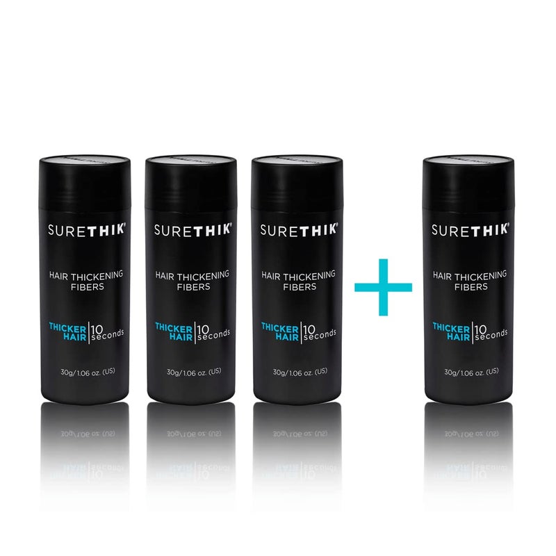 SURETHIK Hair Thickening Fibers Pack of 4 x 30g Bottle Black For Thicker Looking Hair Building Hair Fibers to Conceal Thinning Hair for Men Women
