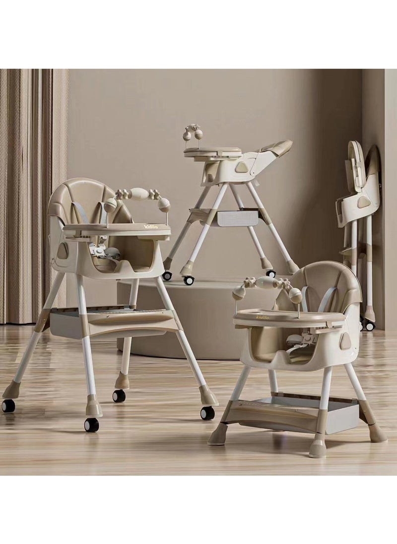 Kidilo - Kidillo Baby High Chair with Footrest, Toddler Feeding Booster Seat with Tray, Wheels, Toy Bar and Safety Harness for Kids - Image 1