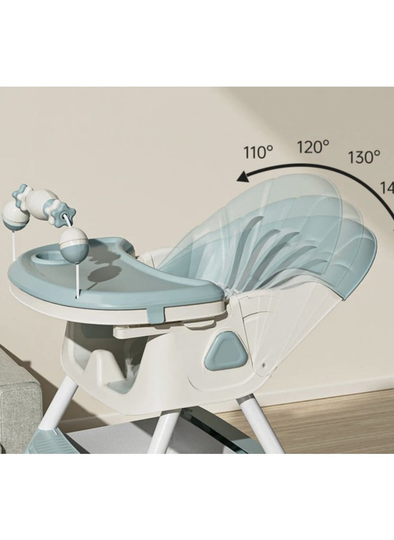 Kidilo - Kidillo Baby High Chair with Footrest, Toddler Feeding Booster Seat with Tray, Wheels, Toy Bar and Safety Harness for Kids - Image 1
