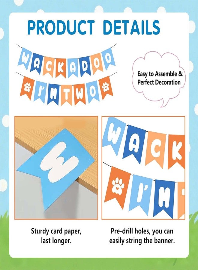 Vozekrod Puppy Themed 2nd Birthday Decorations Banner, Blue and Orange I'm Two Party Garland, Pre-Strung Dog Birthday Banner for Boys/Girls - Image 3