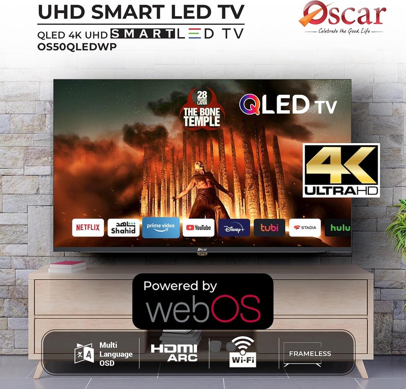 تلفزيون ذكي OSCAR بحجم 50 بوصة ودقة UHD 4K | نظام تشغيل LG webOS | تصميم بدون إطار | دعم لتقنية HDR10 | التحكم الصوتي | وايفاي وبلوتوث | تلفزيون LED بدقة Ultra HD بمقاس 3840×2160 - OS50QLEDWP - Image 2