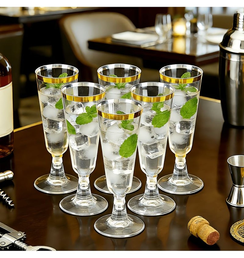 16 Transparent Gold Rimmed Champagne Flutes Martini Glasses Highball Glasses Reusable Wine Cups For Parties Weddings Hotel Restaurant Supplies - Image 2