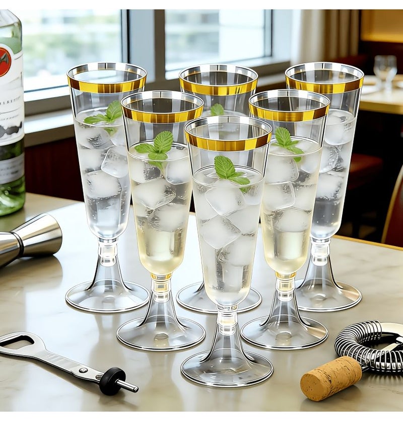 16 Transparent Gold Rimmed Champagne Flutes Martini Glasses Highball Glasses Reusable Wine Cups For Parties Weddings Hotel Restaurant Supplies - Image 4