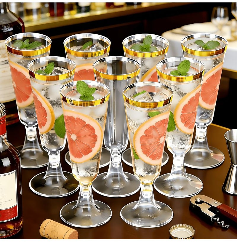 16 Transparent Gold Rimmed Champagne Flutes Martini Glasses Highball Glasses Reusable Wine Cups For Parties Weddings Hotel Restaurant Supplies - Image 1