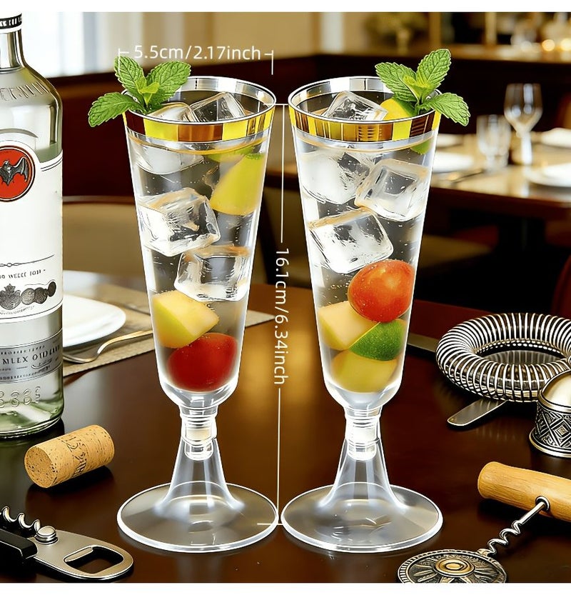 16 Transparent Gold Rimmed Champagne Flutes Martini Glasses Highball Glasses Reusable Wine Cups For Parties Weddings Hotel Restaurant Supplies - Image 3