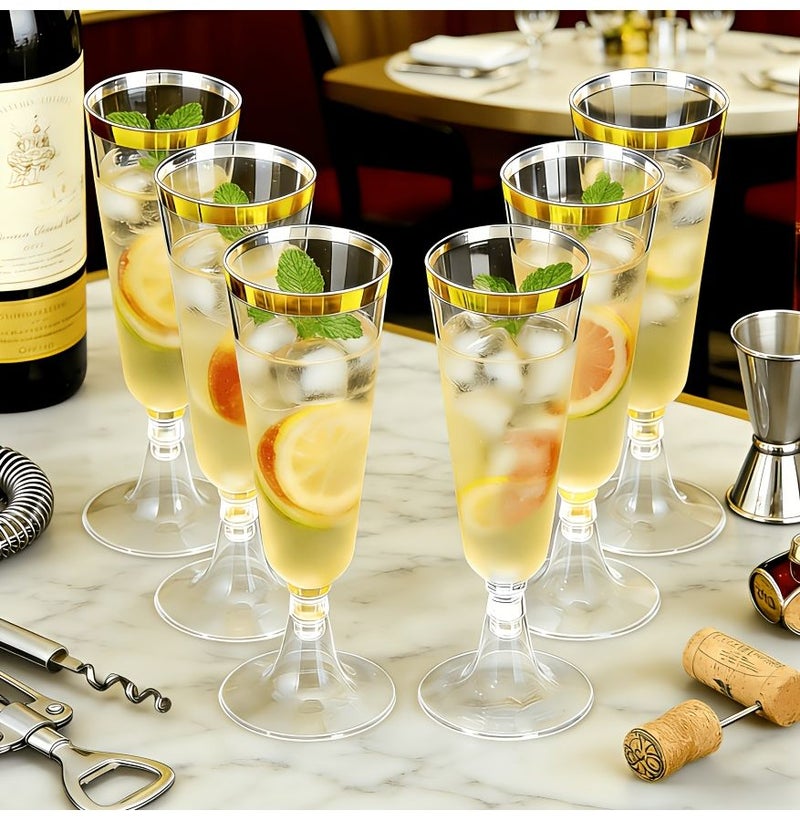 16 Transparent Gold Rimmed Champagne Flutes Martini Glasses Highball Glasses Reusable Wine Cups For Parties Weddings Hotel Restaurant Supplies - Image 5