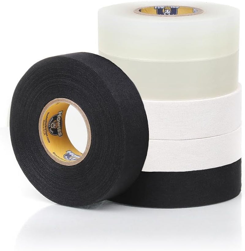 Howies Hockey Tape | 6-Pack Combos of Cloth Stick Tape (White/Black) & Shin Pad Tape (Clear) | Pro Grip & Durability | Made in USA - Image 1