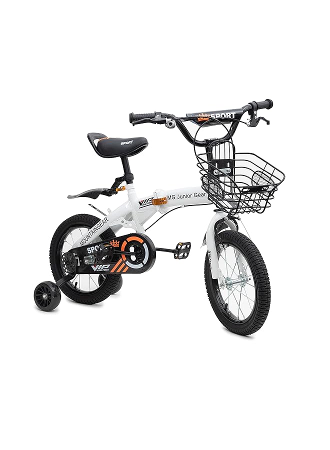 MOUNTAIN GEAR Foldable Kids Bike Bike Bicycle With Hand Brake Tools Carrier Seat And Basket Boys & Grils White 12 Inch Mgfb03 - Image 1