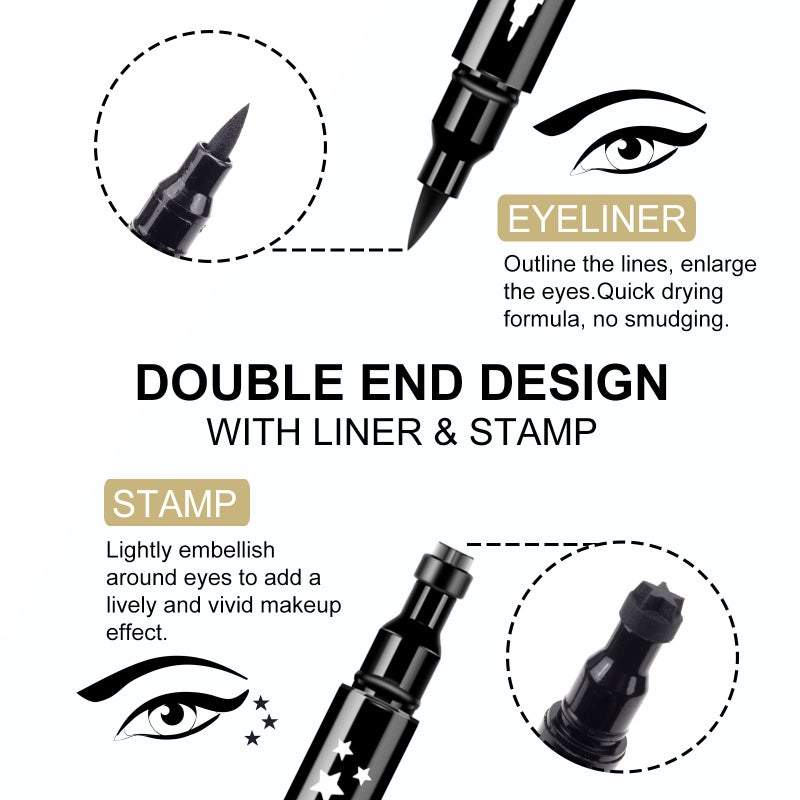 Ownest 3 Pcs Double-sided Liquid Eyeliner Pen,with Eye Makeup Stamp Super Slim Gel Felt Tip High Black Pigment,Waterproof Smudgeproof Long Lasting Eyeliner Eye Tattoo Makeup Tool - Image 2