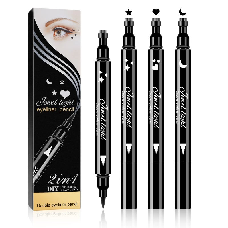 Ownest 3 Pcs Double-sided Liquid Eyeliner Pen,with Eye Makeup Stamp Super Slim Gel Felt Tip High Black Pigment,Waterproof Smudgeproof Long Lasting Eyeliner Eye Tattoo Makeup Tool - Image 1