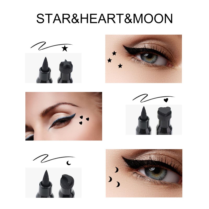 Ownest 3 Pcs Double-sided Liquid Eyeliner Pen,with Eye Makeup Stamp Super Slim Gel Felt Tip High Black Pigment,Waterproof Smudgeproof Long Lasting Eyeliner Eye Tattoo Makeup Tool - Image 3