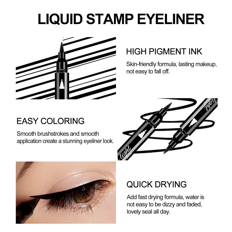 Ownest 3 Pcs Double-sided Liquid Eyeliner Pen,with Eye Makeup Stamp Super Slim Gel Felt Tip High Black Pigment,Waterproof Smudgeproof Long Lasting Eyeliner Eye Tattoo Makeup Tool - Image 4