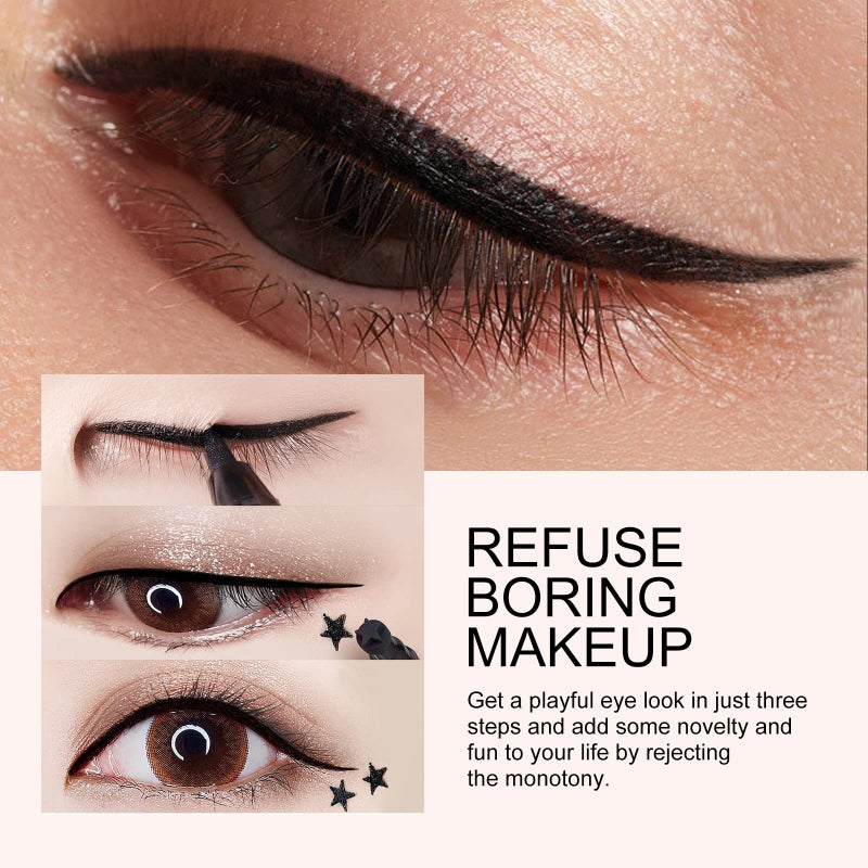 Ownest 3 Pcs Double-sided Liquid Eyeliner Pen,with Eye Makeup Stamp Super Slim Gel Felt Tip High Black Pigment,Waterproof Smudgeproof Long Lasting Eyeliner Eye Tattoo Makeup Tool - Image 5